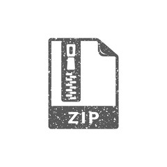 Compressed file format icon in grunge texture. Vintage style vector illustration.