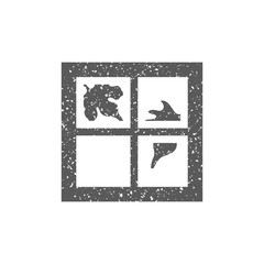 Falling leaves icon in grunge texture. Vintage style vector illustration.