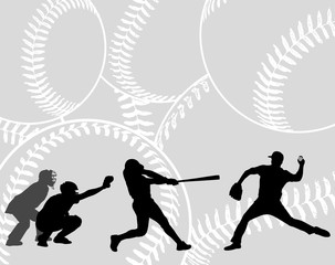 baseball players silhouettes on the abstract background - vector