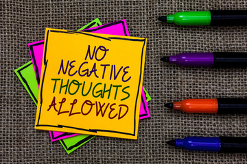 Text sign showing No Negative Thoughts Allowed. Conceptual photo Always positive motivated inspired...