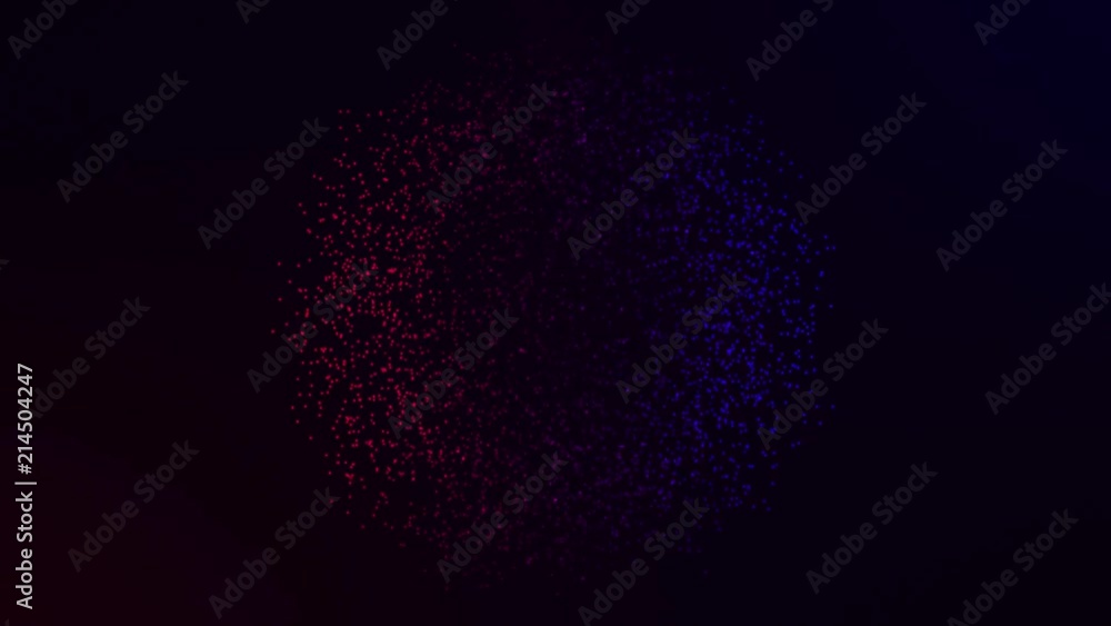 Poster abstract motion colorful sphere of glowing particles. animation flickering points array or digital e