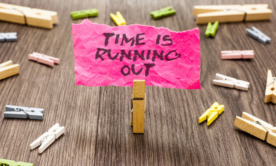 Conceptual hand writing showing Time Is Running Out. Business photo showcasing Deadline is...