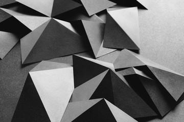 Conceptual composition with white geometric shapes, abstract background