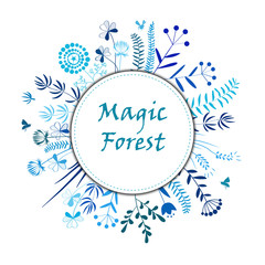 Hand drawn round frame with floral elements