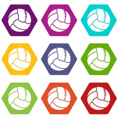 Fototapeta premium Retro volleyball icons 9 set coloful isolated on white for web