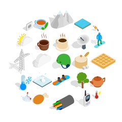 Wintry icons set. Isometric set of 25 wintry vector icons for web isolated on white background