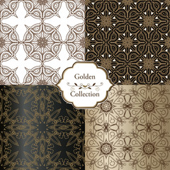 Collection of Luxury Golden Seamless Patterns. Victorian damask seamless pattern. Golden vintage design elements. Elegant Decorative ornament for wallpaper, fabric, paper, invitation.