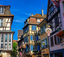 Interesting shapes and colors of buildings in Colmar, France