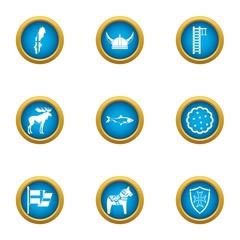 Viking icons set. Flat set of 9 viking vector icons for web isolated on white background