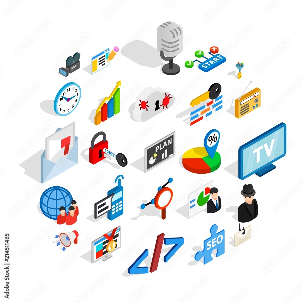 Poster web project icons set. isometric set of 25 web project vector icons for web isolated on white backgr