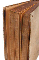 An old book on a white background. Front view.