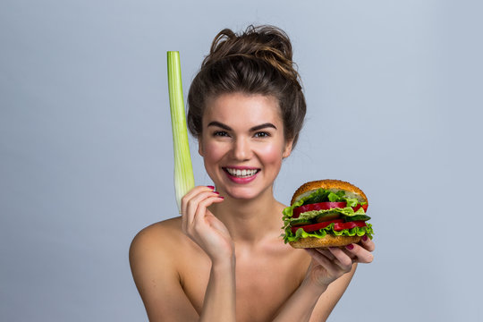 Woman with vegetable hamburger