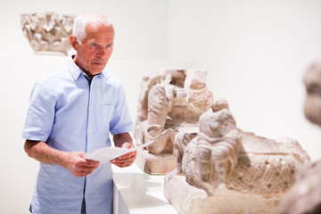 Man with guide at sculptures exposition