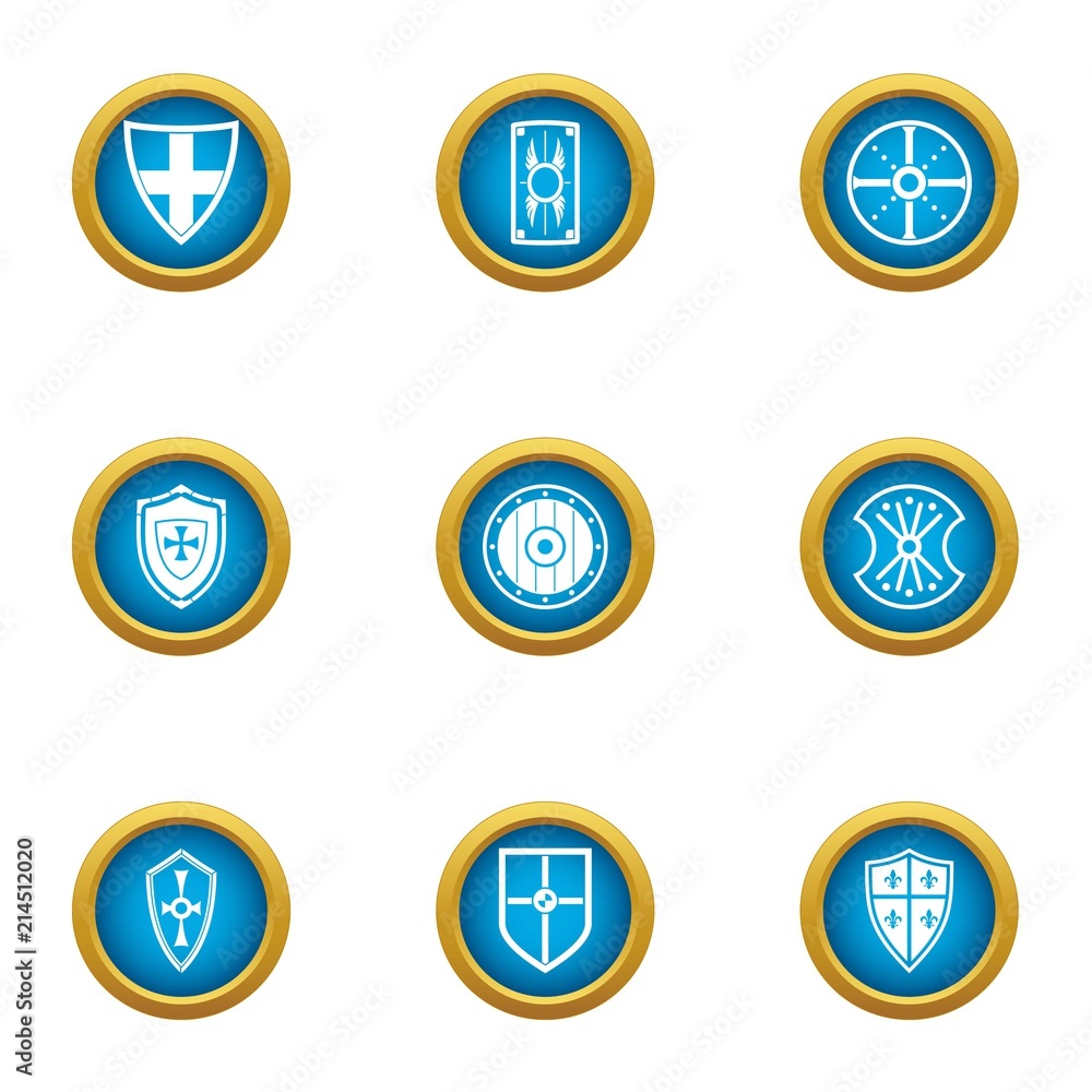 Poster shield sewn icons set. flat set of 9 shield sewn vector icons for web isolated on white background
