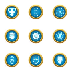 Shield sewn icons set. Flat set of 9 shield sewn vector icons for web isolated on white background