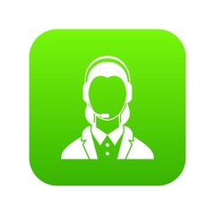 Support phone operator in headset icon digital green for any design isolated on white vector illustration