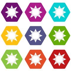 Origami sun icons 9 set coloful isolated on white for web