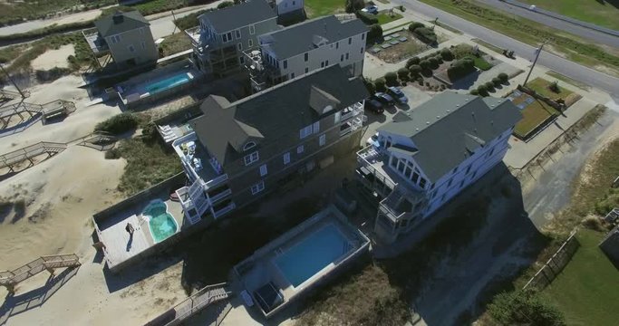 Drone shot circling around beach house in Nags Head, North Carolina.