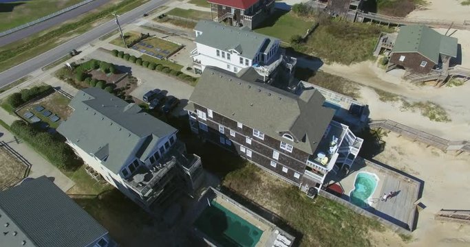 Drone shot circling around beach house in Nags Head, North Carolina.