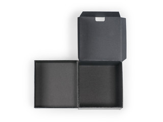 Black cardboard box top view isolated