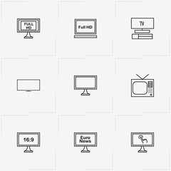 Tv line icon set with  and television