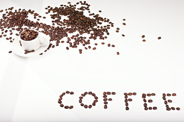 Line of coffee beans with copy space