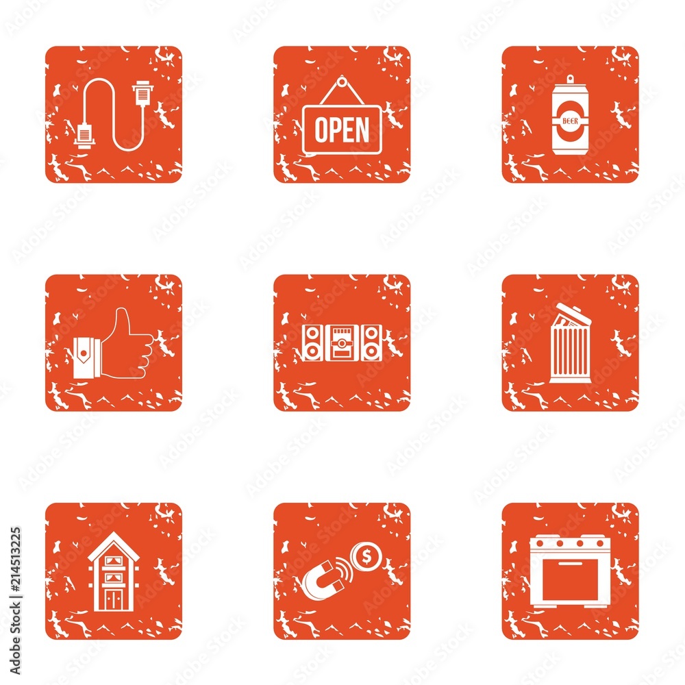 Poster open event icons set. grunge set of 9 open event vector icons for web isolated on white background