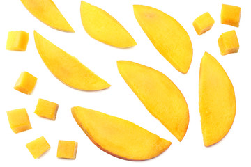mango slice isolated on white background. healthy food. top view