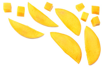 mango slice isolated on white background. healthy food. top view
