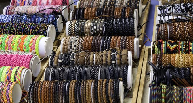 Thread and leather bracelets