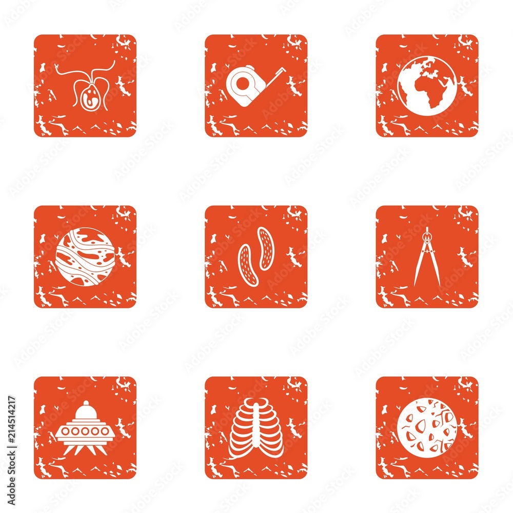 Poster study of the globe icons set. grunge set of 9 study of the globe vector icons for web isolated on wh