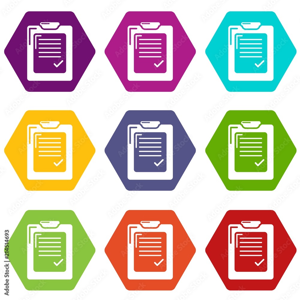 Poster check list icons 9 set coloful isolated on white for web