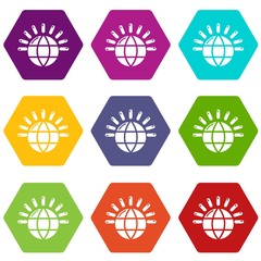 Global communication icons 9 set coloful isolated on white for web