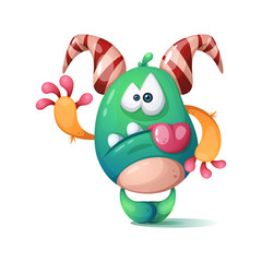 Funny, cute, crazy monster character. Hello illustration Vector eps 10