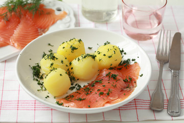 Salt salmon filet and potato