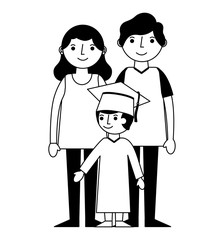 happy parents and school graduate boy vector illustration black and white