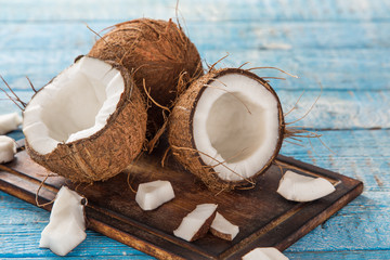 close-up of fresh coconuts