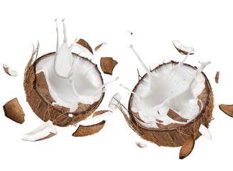 close-up of a coconuts with milk splash.