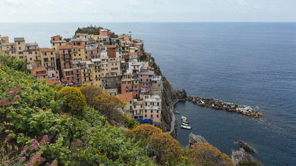 View of the houses of Manarola, Cinque Terre, Italy