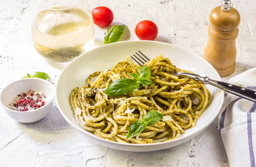 Spaghetti with homemade pesto sauce