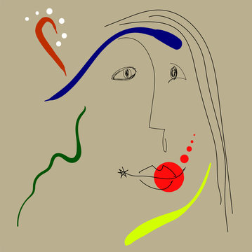 Woman Portrait In Joan Miro Style