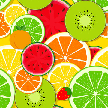 Mixed Fruit Seamless Pattern Background Vector Illustration