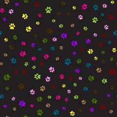 Seamless pattern with colorful animal foot prints. Vector.