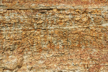 the texture of the dry clay at the sea cliff, sea coast with high hills, beautiful wild landscape