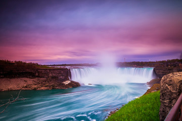 View of Niagara waterfalls during sunrise from Canada side