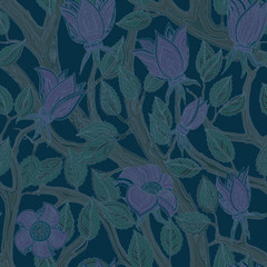 Seamless vintage floral dark blue and lilac pattern