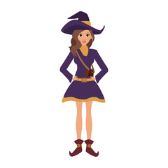 Woman with witch costume cartoon vector illustration graphic design