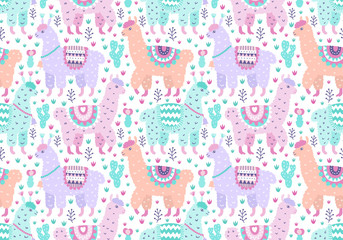 Fototapeta na wymiar Seamless vector ornamental fashion design pattern. Cute animalistic, floristic hand drawn doodle graphic trendy background for textile print, wallpaper, wrapping paper. EPS 10 colorful illustration 