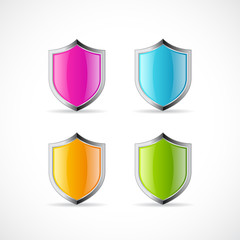 Shiny metal shield vector web icon
