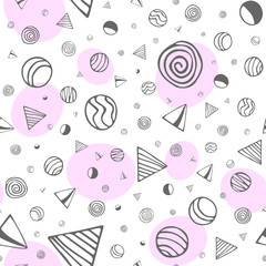 Geometric shapes seamless pattern. Hand-drawn abstract shapes of different shapes.    
